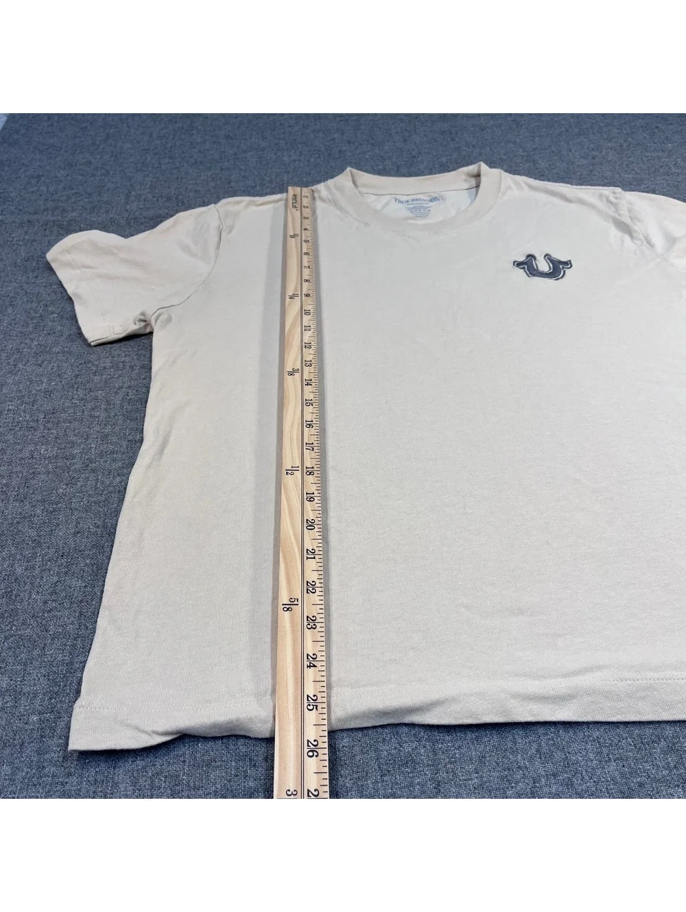 Men's True Religion Short Sleeve T-shirt, cream with embroidered logo, Medium